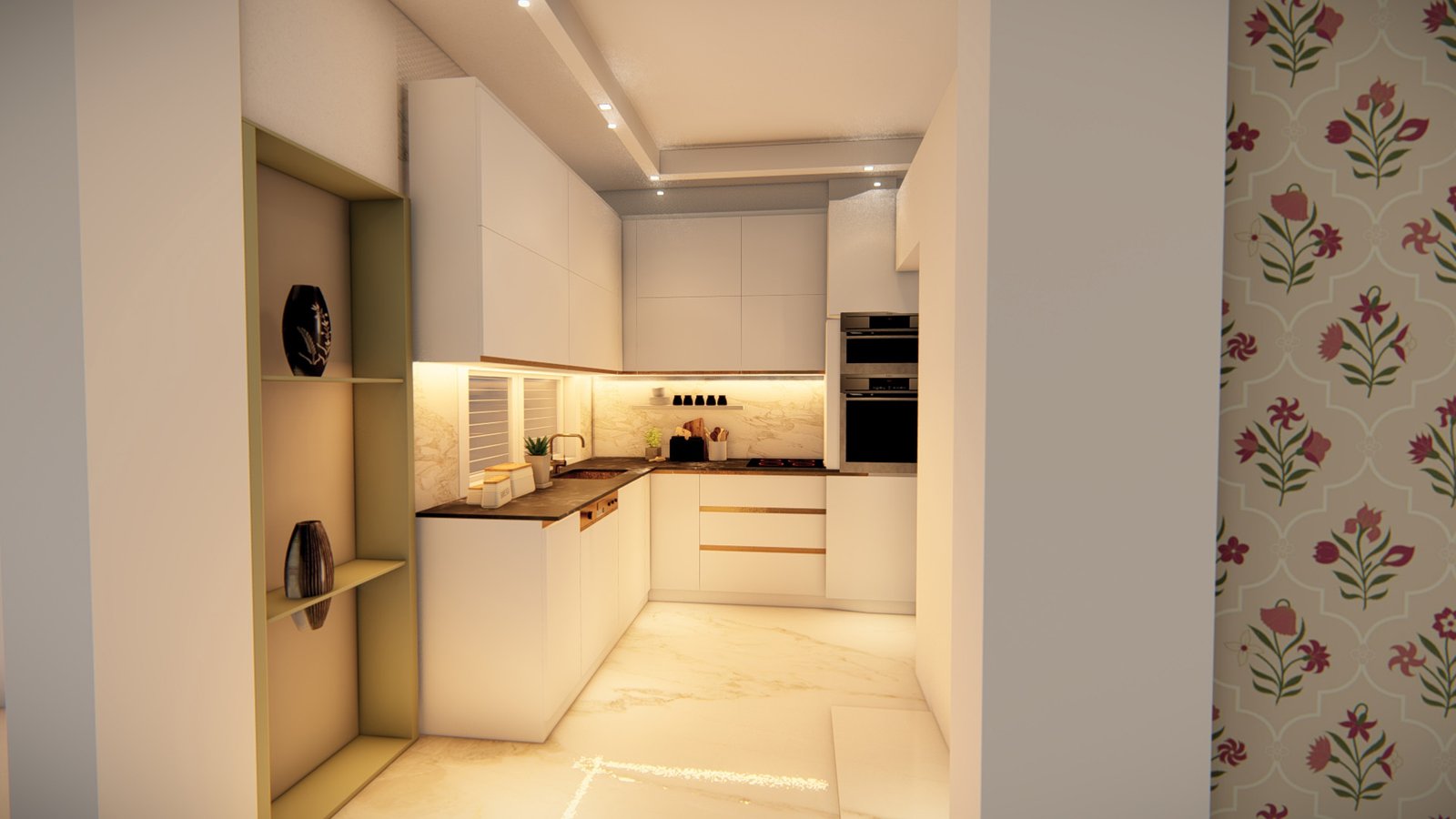 Kitchen interior at Madina Colony Dharwad by ZA Construction and Interiors