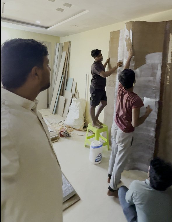 Interior work in progress at Mantoor Road Hubballi